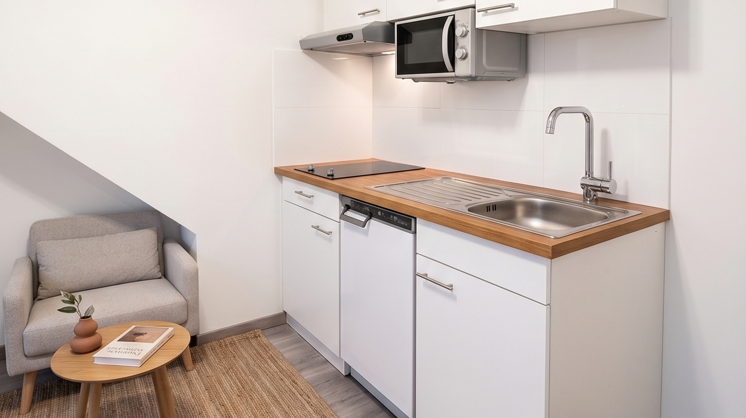 Eigen keuken met zithoek in een studio van Zonneschijn Zorg
